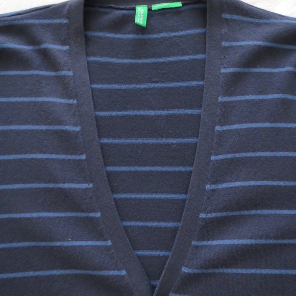 Benetton Men's X-Small Knit Cardigan Blue Striped - Picture 2 of 3